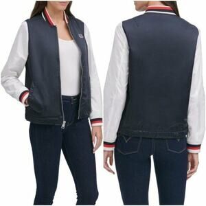Levis Jacket Women's Size Large Colorblock Stripe Trim Bomber Long Sleeve Zipper